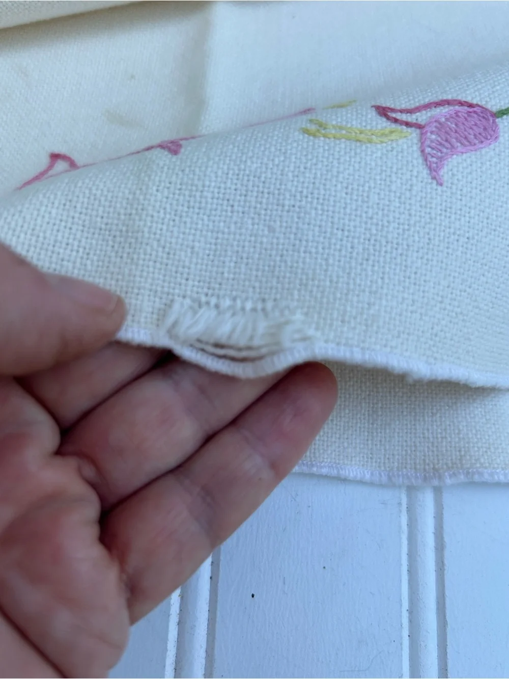 Vintage Placemat Pink Floral Basket Embroidered Linen Placemat Lot of Four 11x16